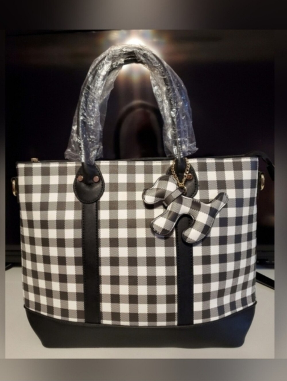 Black and White Tote with Large Crossbody Pouch Bag